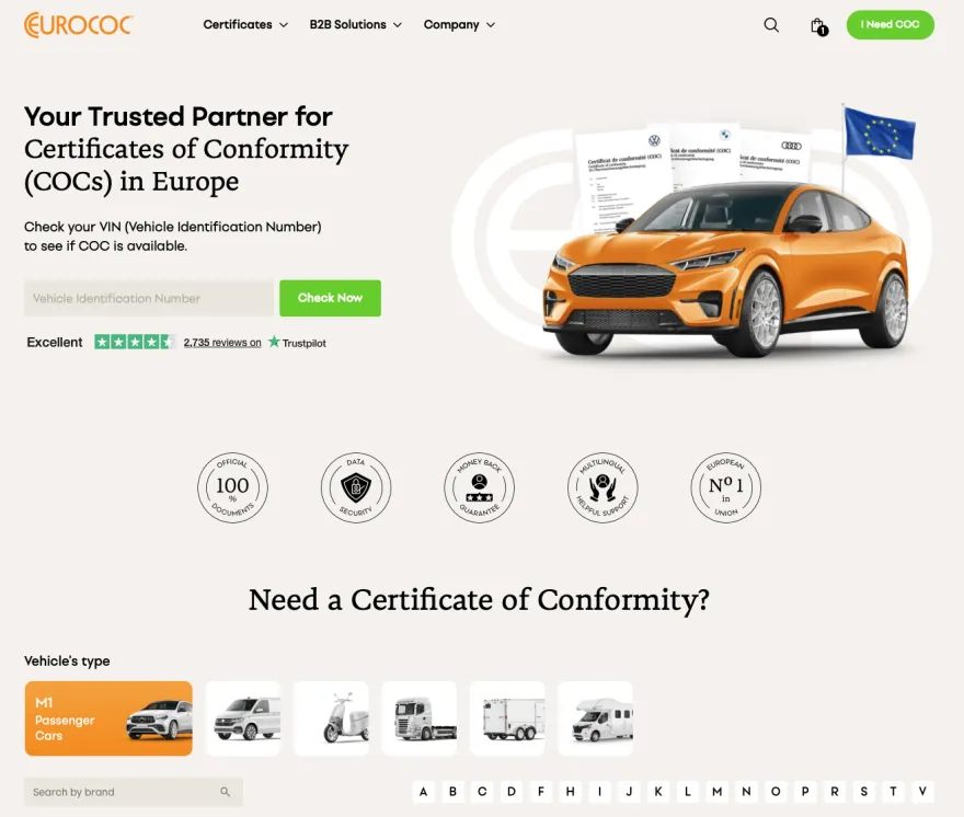 EuroCOC — encomendar o Certificado de Conformidade europeu (COC)